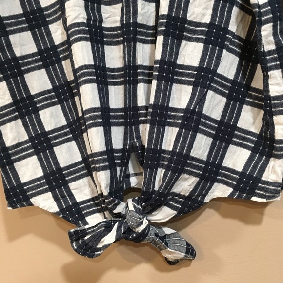 Madewell Plaid Tie Front Top Women XL Blue White Button Back Preppy Picnic Casua - Picture 3 of 11